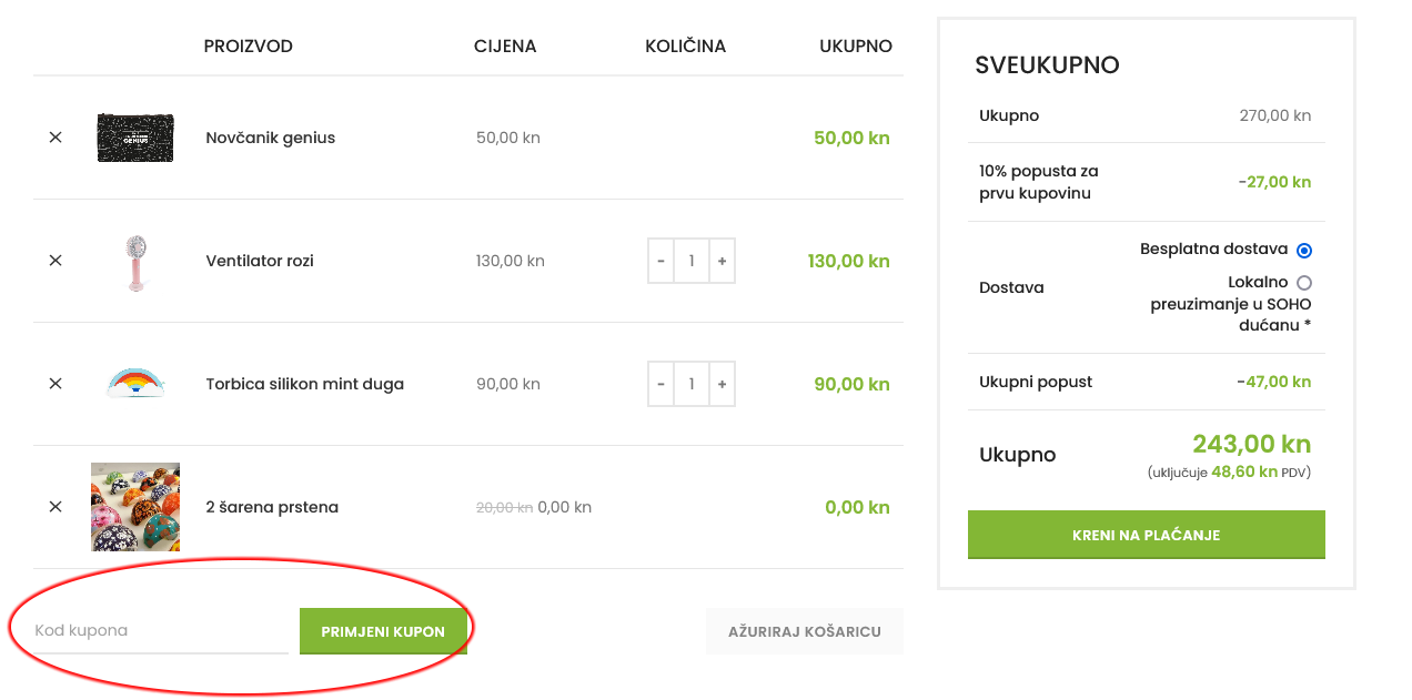 10% popusta s KEKS Payom! 2 Gdje unijeti kupon kod - SOHO Webshop